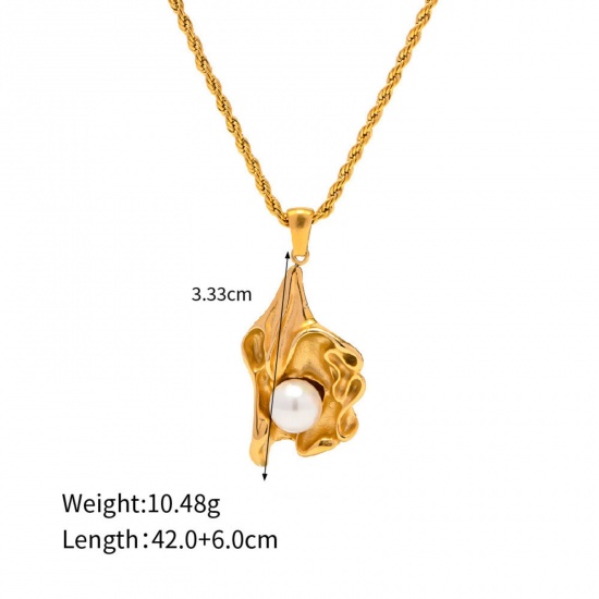 Bild von 1 Strang Umweltfreundliche PVD-Vakuumbeschichtung Elegant Einfach 18K Echtgold plattiert Edelstahl Gliederkette Kette Imitat Perle Halskette Für Frauen 42cm lang