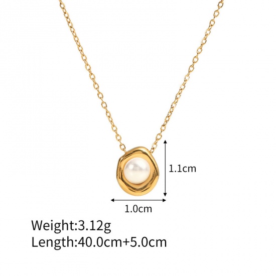Bild von 1 Strang Umweltfreundliche PVD-Vakuumbeschichtung Elegant Einfach 18K Echtgold plattiert Edelstahl Gliederkette Kette Imitat Perle Halskette Für Frauen 40cm lang