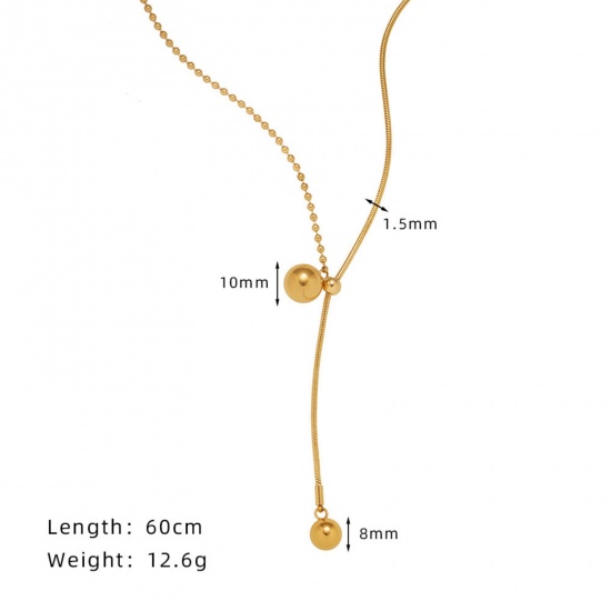 Picture of 1 Piece Eco-friendly PVD Vacuum Plating Stylish Simple 18K Real Gold Plated Stainless Steel Snake Chain Sweater Necklace Long For Women 60cm(23.6") long