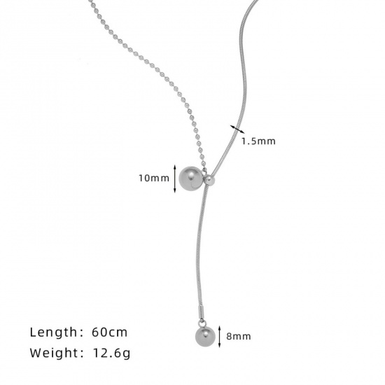 Picture of 1 Piece Stylish Simple Silver Tone Stainless Steel Snake Chain Sweater Necklace Long For Women 60cm(23.6") long