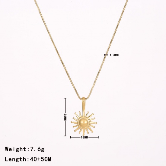 Immagine di 1 Pz Placcatura Sotto Vuoto PVD Ecologica Elegante Semplice 18K Vero Oro Placcato Acciaio Inossidabile Catena di casella Sole Collana Per Donne 40cm Lunghezza