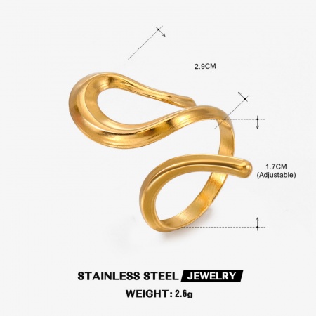 Bild von Großhandel Frauen Geschenk Offen Wickelringe, 18K Vergoldet 304 Edelstahl, Umweltfreundliche PVD-Vakuumbeschichtung Einfach Stilvoll Schmuckbedarf, 17mm (US Größe 6.5), 1 Stück