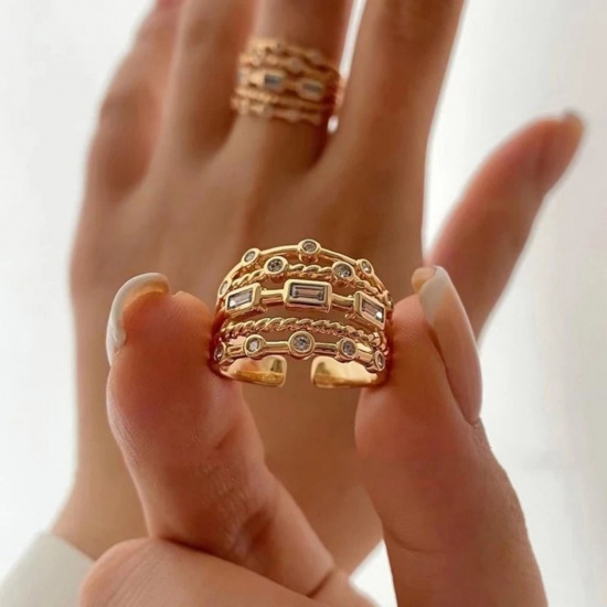Bild von 1 Stück Stilvoll Einfach 18K Echtgold plattiert Messing Ring Für Frauen 17.3mm（US Größe:7)