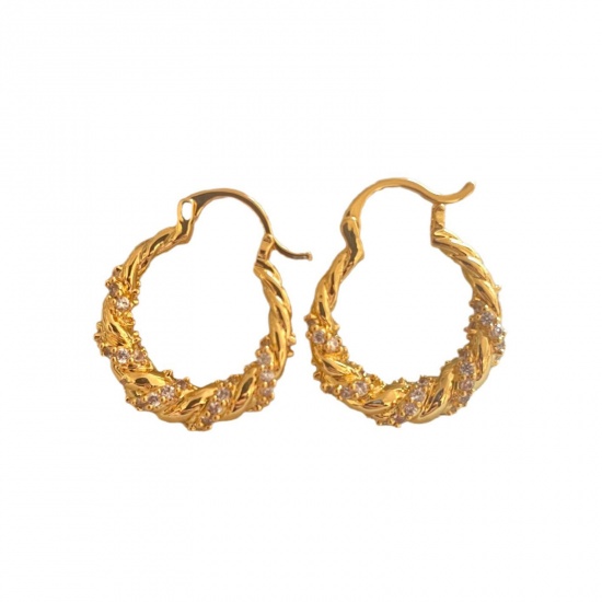 Immagine di 1 Paio Elegante Semplice Placcato Oro 18K Ottone Striscia Orecchini Circolari Per Donne 26mm