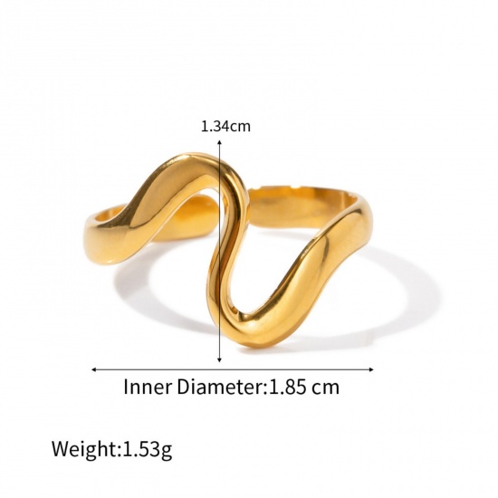 Immagine di 1 Pz Placcatura Sottovuoto PVD Ecologica Elegante Semplice 18K Vero Oro Placcato Acciaio Inossidabile Aperto Onda Anello Per Donne 18.5mm (taglia di US: 8.5)