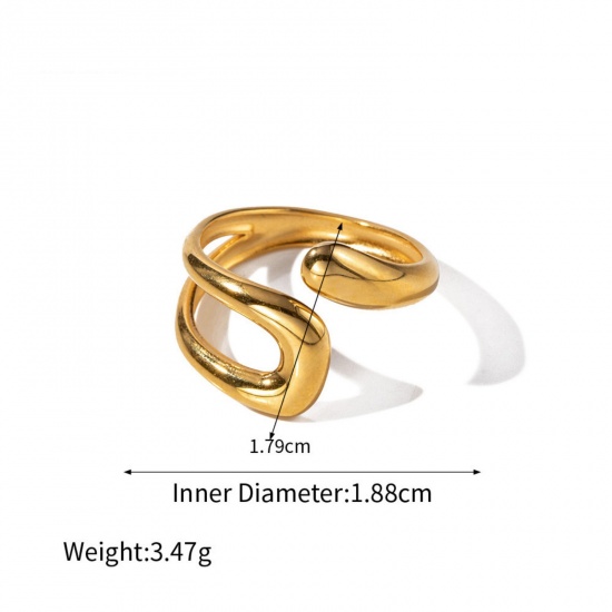 Immagine di 1 Pz Placcatura Sottovuoto PVD Ecologica Elegante Semplice 18K Vero Oro Placcato Acciaio Inossidabile Aperto Anello Per Donne 18.8mm (taglia di US: 8.75)