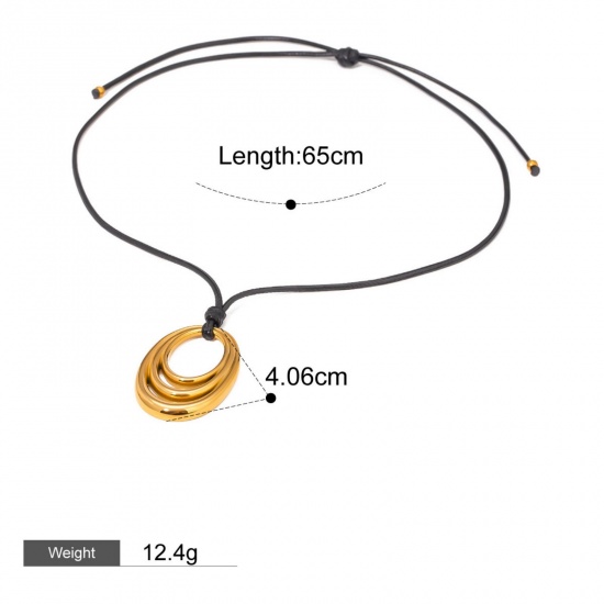 Picture of 1 Piece Eco-friendly PVD Vacuum Plating Retro Simple 18K Real Gold Plated Stainless Steel Cord Oval Necklace Unisex 65cm(25.6") long