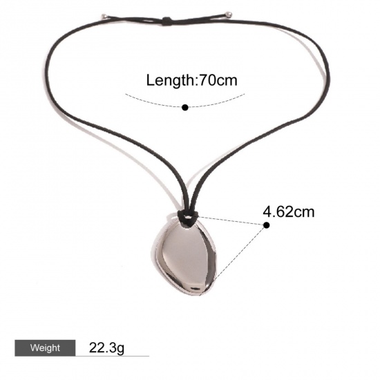 Picture of 1 Piece Retro Simple Silver Tone Stainless Steel Cord Irregular Necklace Unisex 70cm(27.6") long