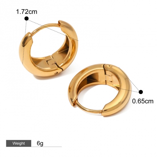 Picture of 1 Pair Eco-friendly PVD Vacuum Plating Ins Style Simple 18K Real Gold Plated Stainless Steel C Shaped Smooth Blank Hoop Earrings For Women 17.2mm x 6.5mm