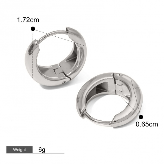 Picture of 1 Pair Ins Style Simple Silver Tone Stainless Steel C Shaped Smooth Blank Hoop Earrings For Women 17.2mm x 6.5mm