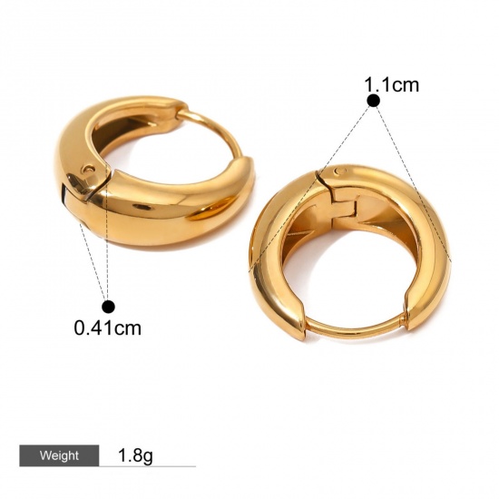 Picture of 1 Pair Eco-friendly PVD Vacuum Plating Ins Style Simple 18K Real Gold Plated Stainless Steel C Shaped Smooth Blank Hoop Earrings For Women 11mm x 4.1mm