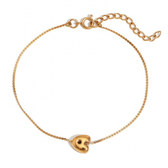 Imagen de 1 Unidad Recubrimiento al Vacío PVD Ecológico Sencillo 18K Oro Real Chapado Acero Inoxidable Letra Mayúscula Mensaje " A " Pulseras Para Mujeres 15cm longitud