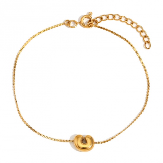 Imagen de 1 Unidad Recubrimiento al Vacío PVD Ecológico Sencillo 18K Oro Real Chapado Acero Inoxidable Letra Mayúscula Mensaje " C " Pulseras Para Mujeres 15cm longitud