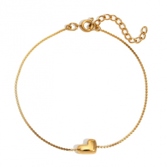 Imagen de 1 Unidad Recubrimiento al Vacío PVD Ecológico Sencillo 18K Oro Real Chapado Acero Inoxidable Letra Mayúscula Mensaje " L " Pulseras Para Mujeres 15cm longitud