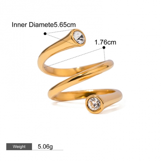 Picture of 1 Piece Eco-friendly PVD Vacuum Plating Stylish Simple 18K Real Gold Plated Stainless Steel Open Cubic Zirconia Rings For Women 17.5mm(US Size 7.5)