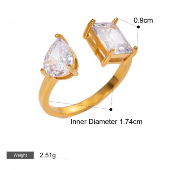 Picture of 1 Piece Eco-friendly PVD Vacuum Plating Stylish Simple 18K Real Gold Plated Stainless Steel Open Cubic Zirconia Rings For Women 17.4mm(US Size 7)