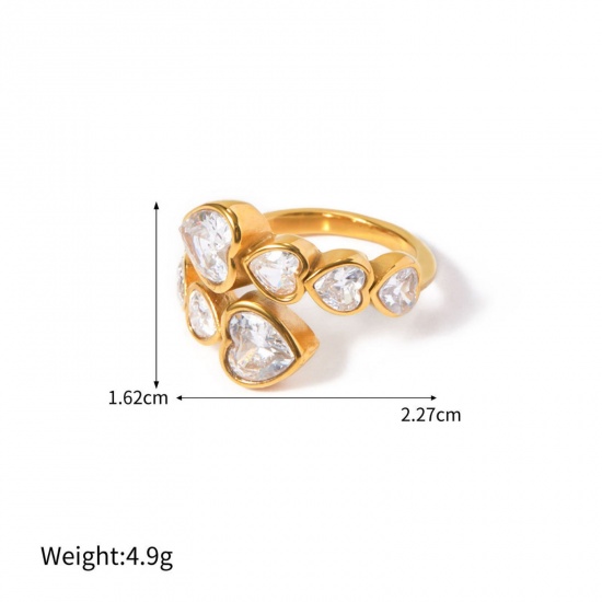 Picture of 1 Piece Eco-friendly PVD Vacuum Plating Stylish Simple 18K Real Gold Plated Stainless Steel Open Cubic Zirconia Rings For Women 17.3mm(US Size 7)