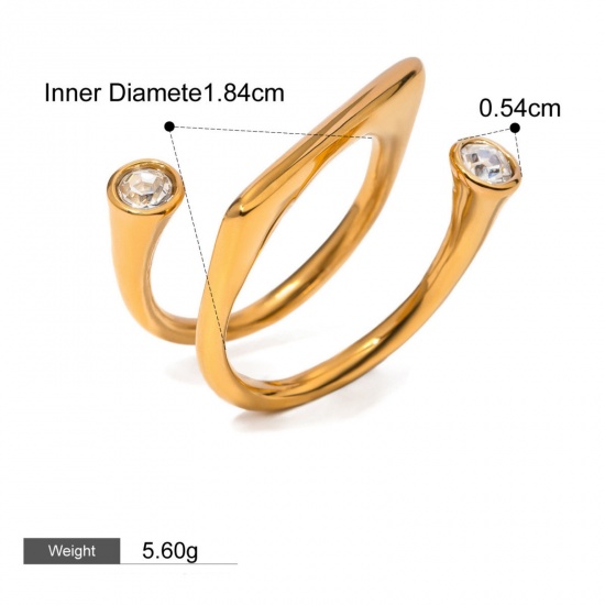 Picture of 1 Piece Eco-friendly PVD Vacuum Plating Stylish Simple 18K Real Gold Plated Stainless Steel Open Cubic Zirconia Rings For Women 18.3mm(US Size 8.25)