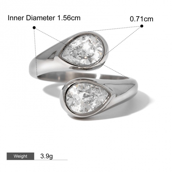 Picture of 1 Piece Eco-friendly PVD Vacuum Plating Stylish Simple 18K Real Gold Plated Stainless Steel Open Cubic Zirconia Rings For Women 15.5mm(US size 4.75)