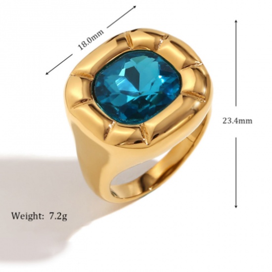 Imagen de 1 Unidad Recubrimiento al Vacío PVD Ecológico Elegante Sencillo 18K Oro Real Chapado Acero Inoxidable Circón incrustado Anillos Para Mujeres 17.3mm (US size 7)