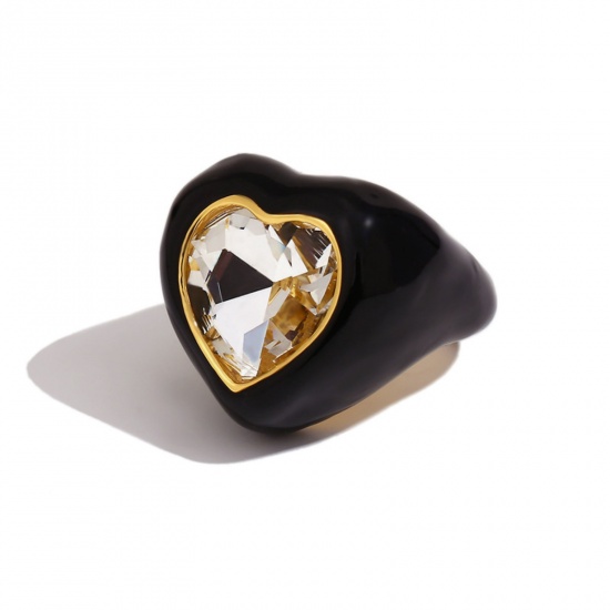 Imagen de 1 Unidad Recubrimiento al Vacío PVD Ecológico Elegante Sencillo 18K Oro Real Chapado Acero Inoxidable Circón incrustado Anillos Para Mujeres 17.3mm (US size 7)