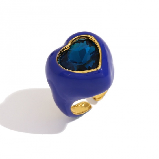 Imagen de 1 Unidad Recubrimiento al Vacío PVD Ecológico Elegante Sencillo 18K Oro Real Chapado Acero Inoxidable Circón incrustado Anillos Para Mujeres 17.3mm (US size 7)