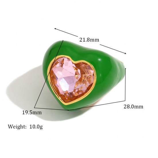 Imagen de 1 Unidad Recubrimiento al Vacío PVD Ecológico Elegante Sencillo 18K Oro Real Chapado Acero Inoxidable Circón incrustado Anillos Para Mujeres 17.3mm (US size 7)