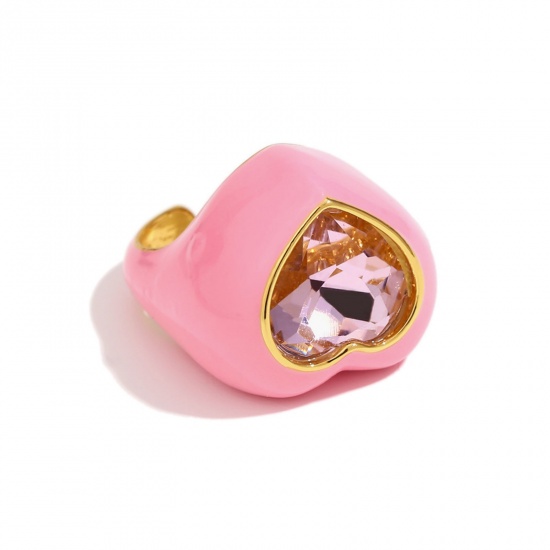 Imagen de 1 Unidad Recubrimiento al Vacío PVD Ecológico Elegante Sencillo 18K Oro Real Chapado Acero Inoxidable Circón incrustado Anillos Para Mujeres 17.3mm (US size 7)