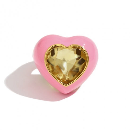 Imagen de 1 Unidad Recubrimiento al Vacío PVD Ecológico Elegante Sencillo 18K Oro Real Chapado Acero Inoxidable Circón incrustado Anillos Para Mujeres 17.3mm (US size 7)