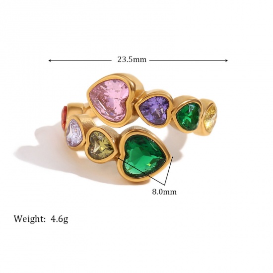 Imagen de 1 Unidad Recubrimiento al Vacío PVD Ecológico Elegante Sencillo 18K Oro Real Chapado Acero Inoxidable Circón incrustado Anillos Para Mujeres 17.3mm (US size 7)