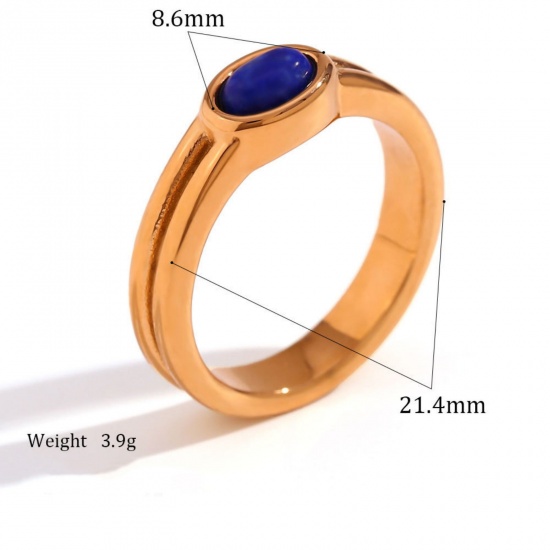 Imagen de 1 Unidad Recubrimiento al Vacío PVD Ecológico Elegante Sencillo 18K Oro Real Chapado Acero Inoxidable Circón incrustado Anillos Para Mujeres 17.3mm (US size 7)