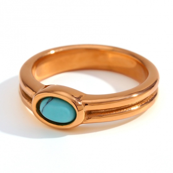 Imagen de 1 Unidad Recubrimiento al Vacío PVD Ecológico Elegante Sencillo 18K Oro Real Chapado Acero Inoxidable Circón incrustado Anillos Para Mujeres 17.3mm (US size 7)