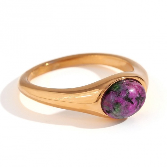 Imagen de 1 Unidad Recubrimiento al Vacío PVD Ecológico Elegante Sencillo 18K Oro Real Chapado Acero Inoxidable Circón incrustado Anillos Para Mujeres 17.3mm (US size 7)