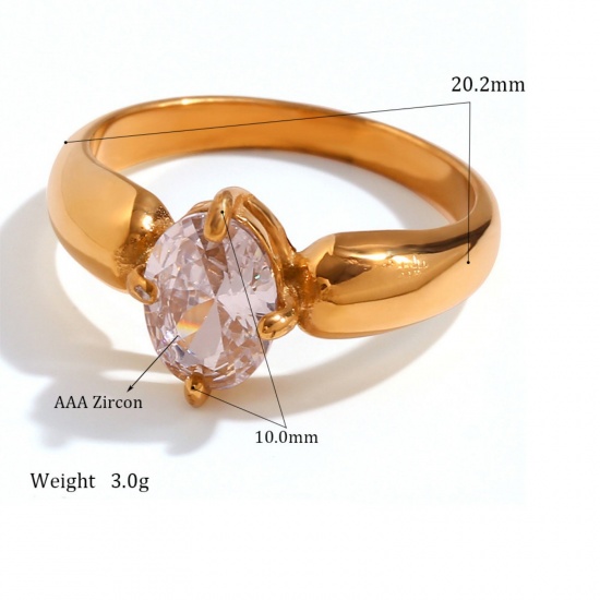 Imagen de 1 Unidad Recubrimiento al Vacío PVD Ecológico Elegante Sencillo 18K Oro Real Chapado Acero Inoxidable Circón incrustado Anillos Para Mujeres 17.3mm (US size 7)