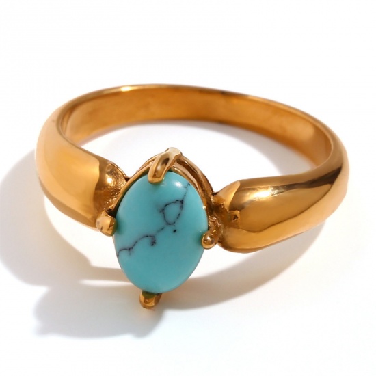 Imagen de 1 Unidad Recubrimiento al Vacío PVD Ecológico Elegante Sencillo 18K Oro Real Chapado Acero Inoxidable Circón incrustado Anillos Para Mujeres 17.3mm (US size 7)