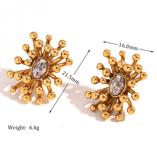 Picture of 1 Pair Eco-friendly PVD Vacuum Plating Stylish Ins Style 18K Real Gold Plated Stainless Steel Fireworks Enamel Ear Post Stud Earrings For Women 21.8mm x 16mm