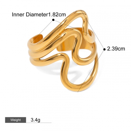 Picture of Wholesale Women's Gift Open Rings, 18K Real Gold Plated Stainless Steel, Eco-friendly PVD Vacuum Plating Stylish Jewelry Supply, 18.2mm(US Size 8), 1 Piece
