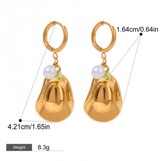 Picture of 1 Pair Eco-friendly PVD Vacuum Plating Sweet & Cute 18K Real Gold Plated Stainless Steel Hat Earrings For Women 4.2cm x 1.6cm