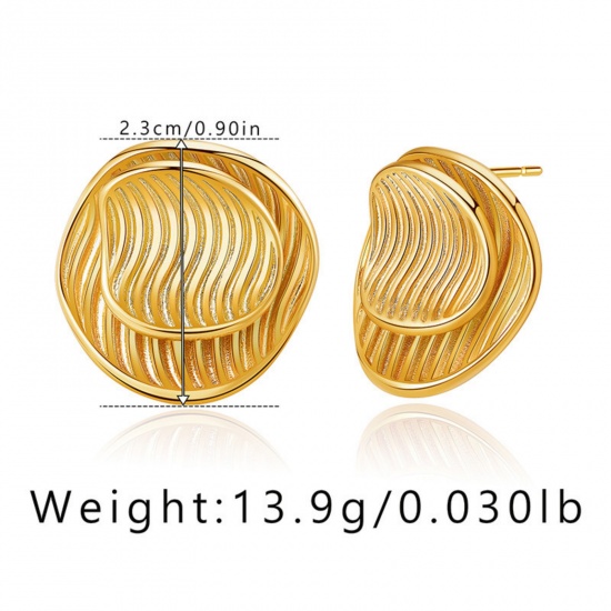 Imagen de 1 Pair Eco-friendly Stylish Ins Style 18K Real Gold Plated Brass Irregular Texture Ear Post Stud Earrings 23mm