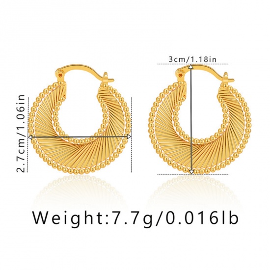 Imagen de 1 Pair Eco-friendly Stylish Ins Style 18K Real Gold Plated Brass Round Texture Hoop Earrings 3cm x 2.7cm