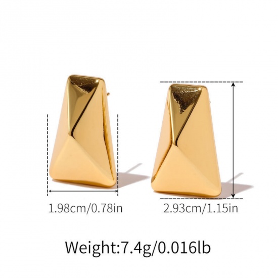 Imagen de 1 Pair Eco-friendly Stylish Ins Style 18K Real Gold Plated Brass Trapezoid Faceted Ear Post Stud Earrings 29.3mm x 19.8mm