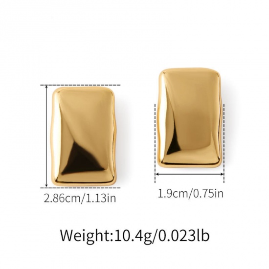 Imagen de 1 Pair Eco-friendly Stylish Ins Style 18K Real Gold Plated Brass Rectangle Smooth Blank Ear Post Stud Earrings 28.6mm x 19mm