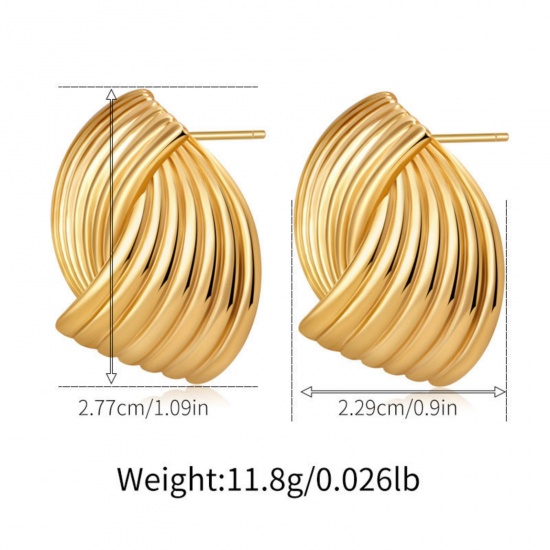 Imagen de 1 Pair Eco-friendly Stylish Ins Style 18K Real Gold Plated Brass Arc Texture Ear Post Stud Earrings 27.7mm x 22.9mm