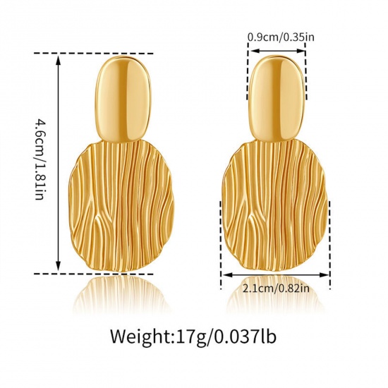 Imagen de 1 Pair Eco-friendly Stylish Ins Style 18K Real Gold Plated Brass Irregular Texture Ear Post Stud Earrings 4.6cm x 2.1cm