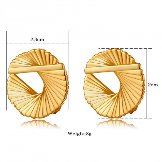 Imagen de 1 Pair Eco-friendly Stylish Ins Style 18K Real Gold Plated Brass C Shaped Texture Ear Post Stud Earrings 23mm x 20mm