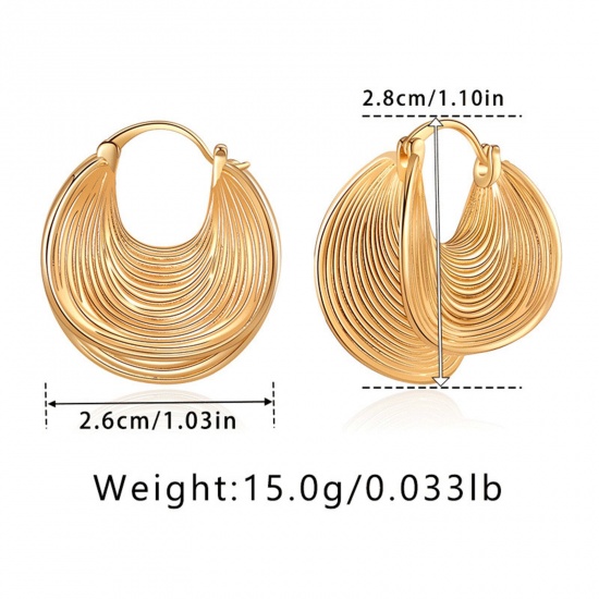 Imagen de 1 Pair Eco-friendly Stylish Ins Style 18K Real Gold Plated Brass Irregular Texture Hoop Earrings 28mm x 26mm