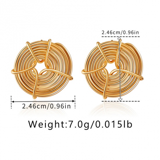 Imagen de 1 Pair Eco-friendly Stylish Ins Style 18K Real Gold Plated Brass Round Texture Ear Post Stud Earrings 24.6mm x 24.6mm