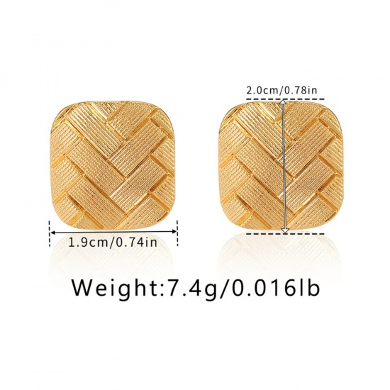 Imagen de 1 Pair Eco-friendly Stylish Ins Style 18K Real Gold Plated Brass Rectangle Texture Ear Post Stud Earrings 20mm x 19mm