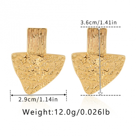 Imagen de 1 Pair Eco-friendly Stylish Ins Style 18K Real Gold Plated Brass Triangle Texture Ear Post Stud Earrings 3.6cm x 2.9cm