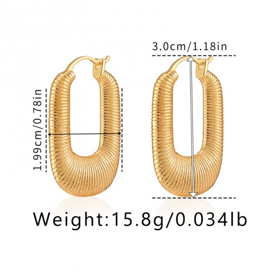 Imagen de 1 Pair Eco-friendly Stylish Ins Style 18K Real Gold Plated Brass U Shaped Texture Hoop Earrings 3cm x 2cm